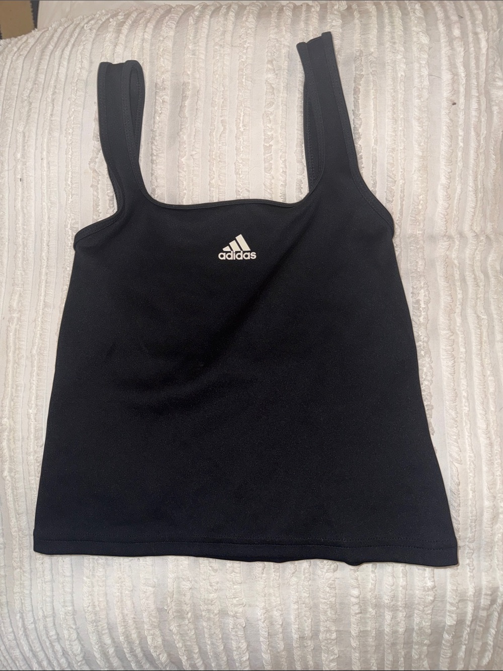 (Set of 2) Adidas Black Tank Top with White Logo & low cut back & mesh logo bra.